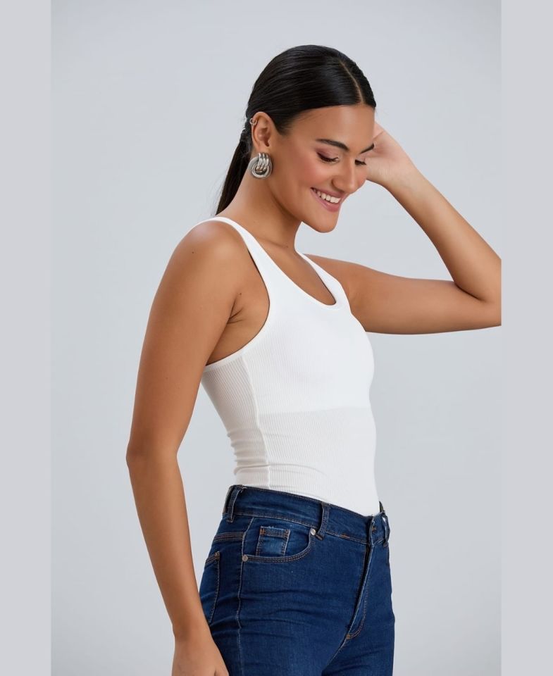 Aurafit Kalın Askılı Fitilli Padli Sütyensiz Giyilebilen Giy-Çık Büstiyer -5058 Beyaz - M/L