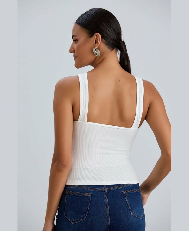 Aurafit Kalın Askılı Fitilli Padli Sütyensiz Giyilebilen Giy-Çık Büstiyer -5058 Beyaz - M/L