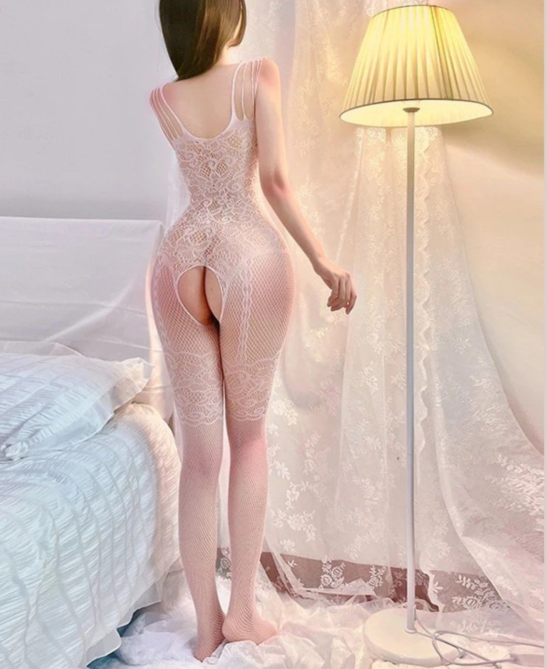 Secret Love Desenli İnce Askılı Jartiyer Görünümlü Tasarım Vücut Çorabı (Siyah,Beyaz,Pembe,Kırmızı) Kırmızı - Standart