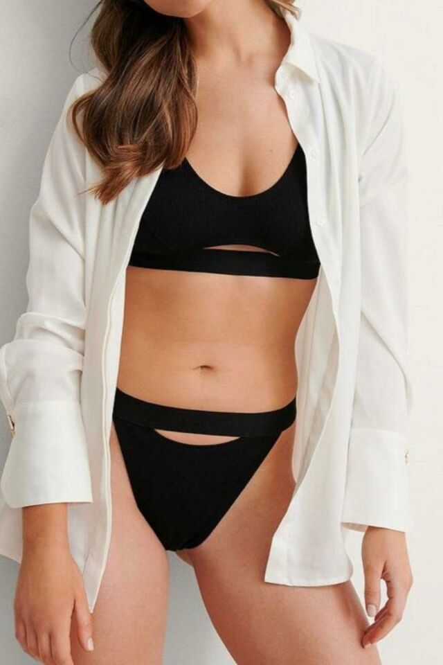Arabella Kadın Önü Pencere Detaylı %90 Pamuklu Kadın Spor Sütyeni/ Büstiyer Siyah - L