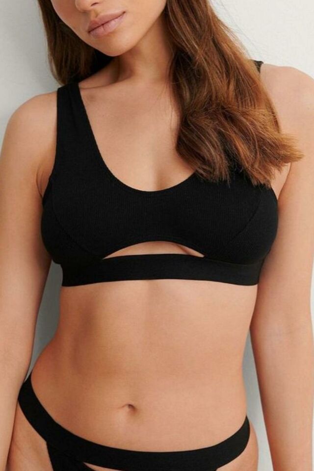 Arabella Kadın Önü Pencere Detaylı %90 Pamuklu Kadın Spor Sütyeni/ Büstiyer Siyah - L