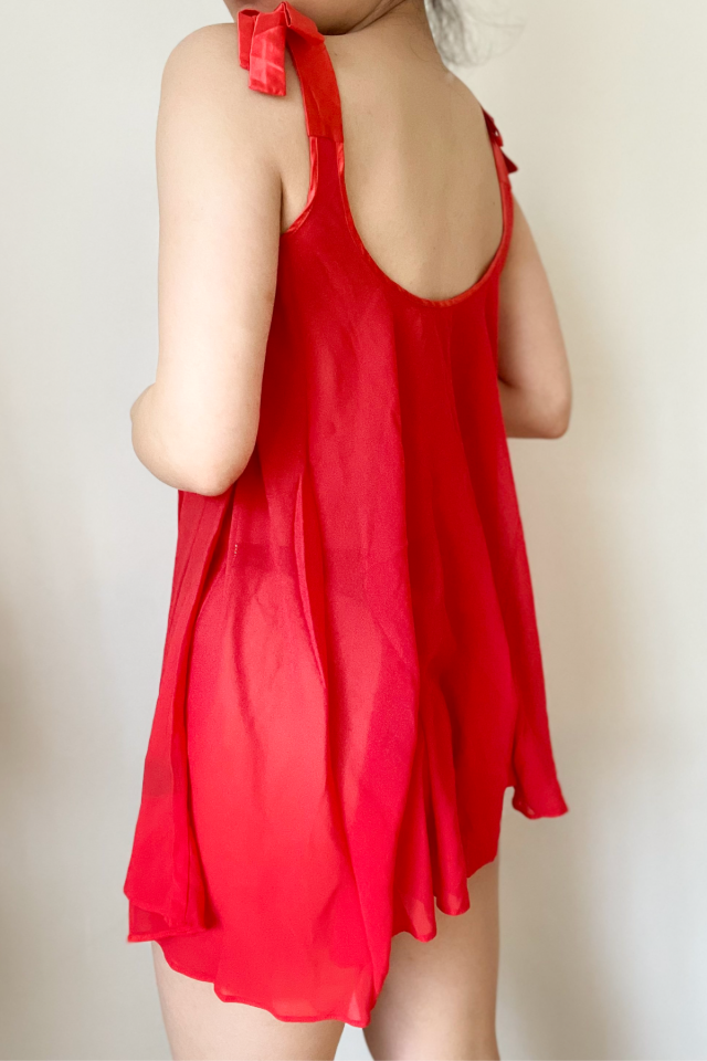 Mabel Kadın Kırmızı  Saten Detaylı Babydoll/Kombinezon Kırmızı - M