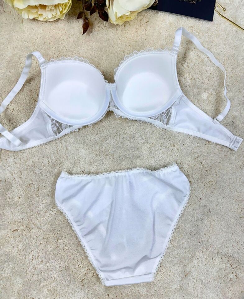 Le Jardin Parlak Simli İpli Brodeli Push-up Sütyen Külot Takım-5065 Lacivert - 75B