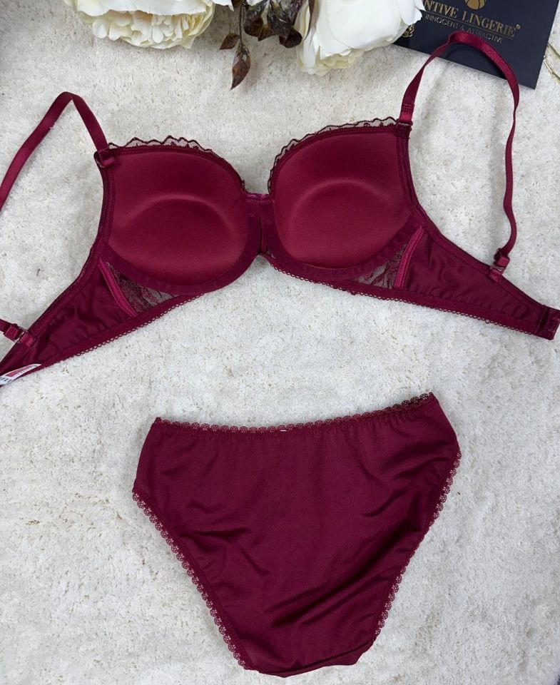 Le Jardin Parlak Simli İpli Brodeli Push-up Sütyen Külot Takım-5065 Bordo - 85B