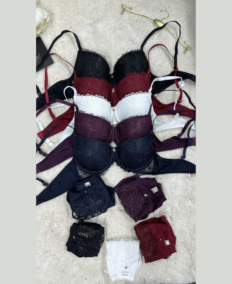 Le Jardin Parlak Simli İpli Brodeli Push-up Sütyen Külot Takım-5065 Bordo - 85B