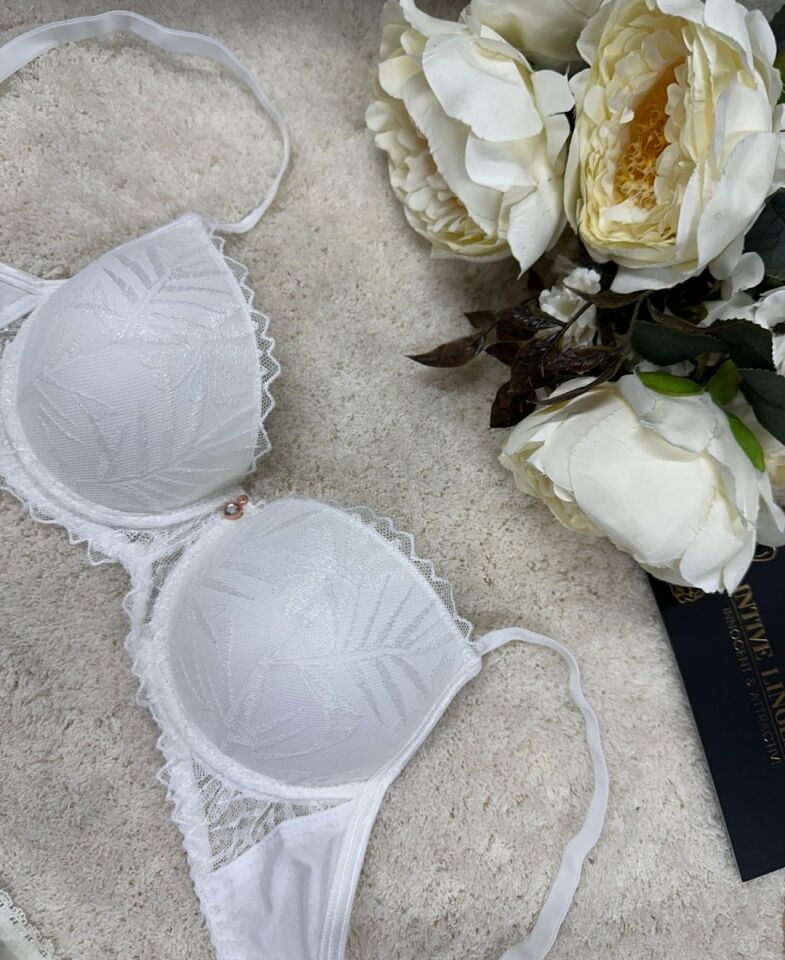 Le Jardin Parlak Simli İpli Brodeli Push-up Sütyen Külot Takım-5065 Ekru - 80B