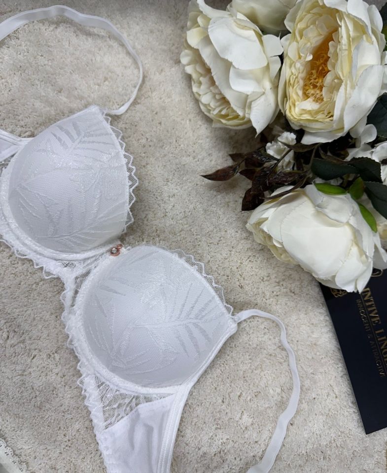 Le Jardin Parlak Simli İpli Brodeli Push-up Sütyen Külot Takım-5065 Ekru - 85B