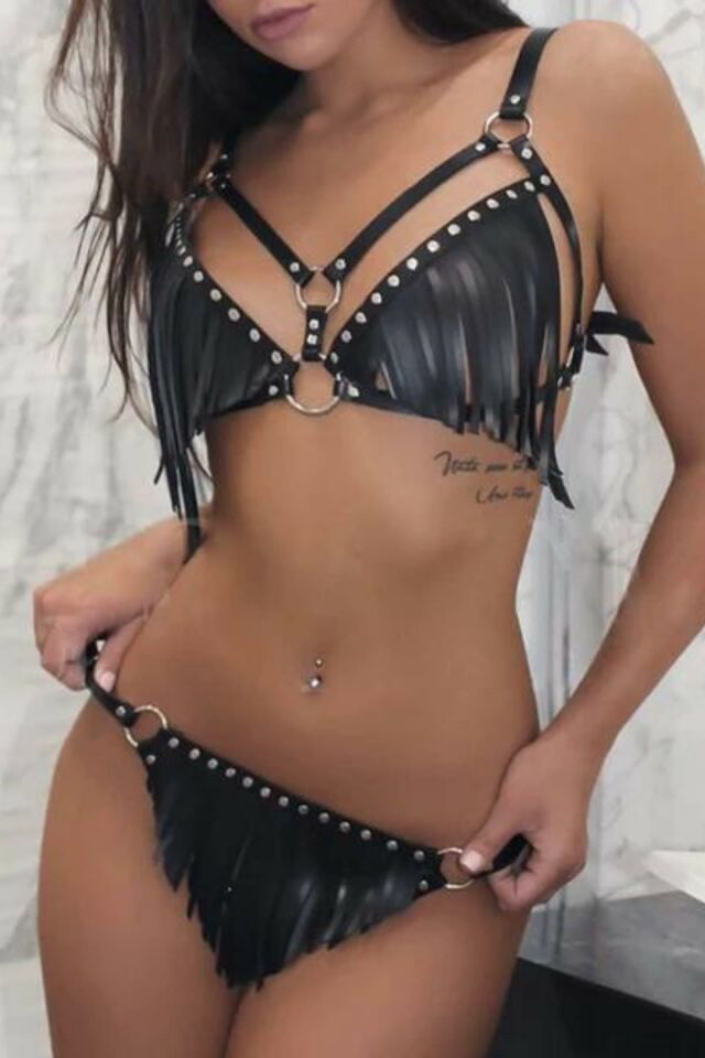 YNT Siyah Deri Püsküllü Harness Takım GD-2142S Siyah - Standart