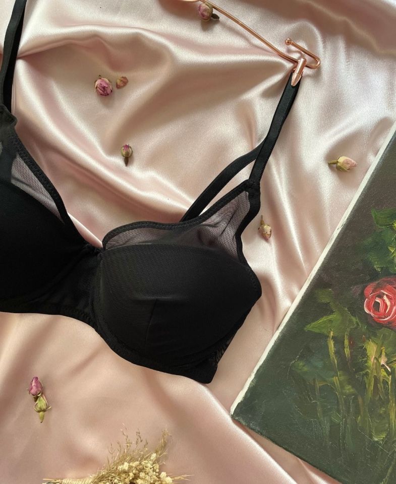 Kadın V yaka Transparan Detaylı Günlük Kullanım Siyah Seksi Sütyen-Emily Siyah - 85