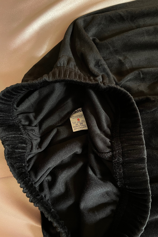 Kadın Siyah Kadife Kumaş Pamuklu Önü Yazılı Kışlık Sıcak Tutan Pijama Takımı Siyah - S