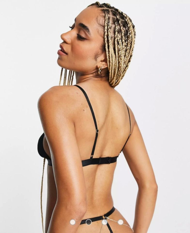 Intive Kadın Halka Detaylı Siyah Tül Basic Bralet Takım XS