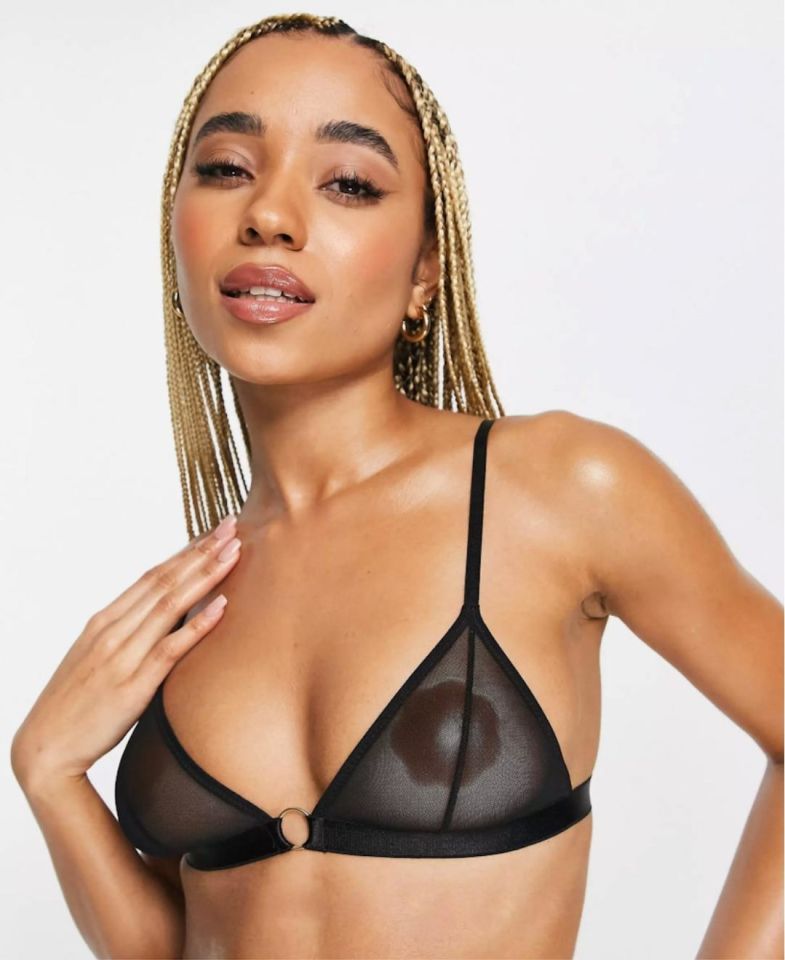 Intive Kadın Halka Detaylı Siyah Tül Basic Bralet Takım XS