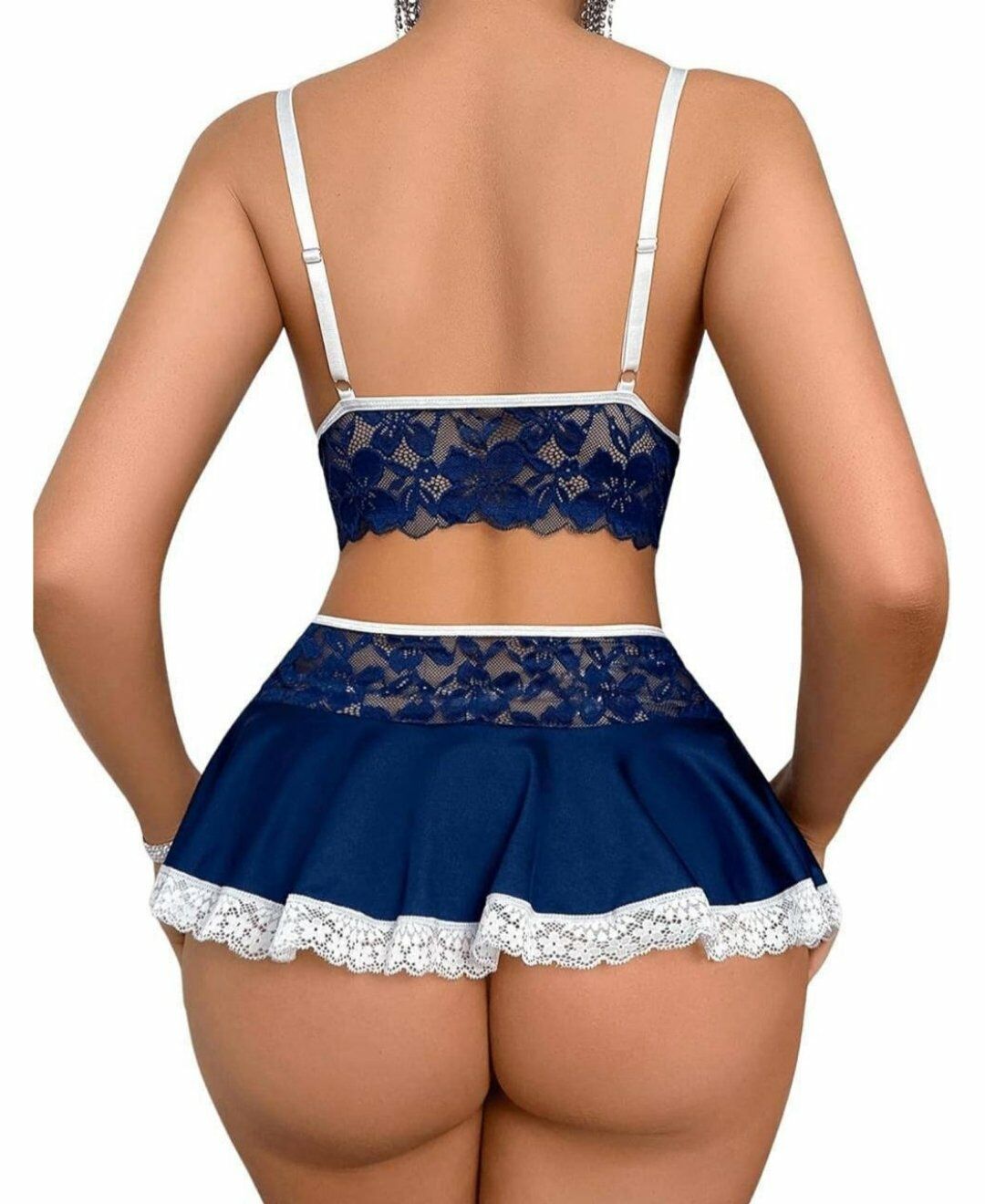 Bella Kadın Dantelli Mini Etekli Jartiyerli Sütyen Tanga Etek Çorap Takım Kırmızı - S/M