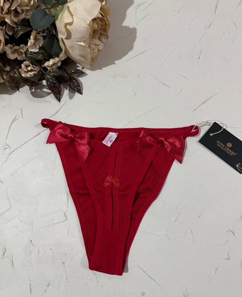 Feel Lady Kırmızı Yanları Kurdeli Önü Cut-Out Detaylı Şirin Slip/Külot -1033 Kırmızı - Standart