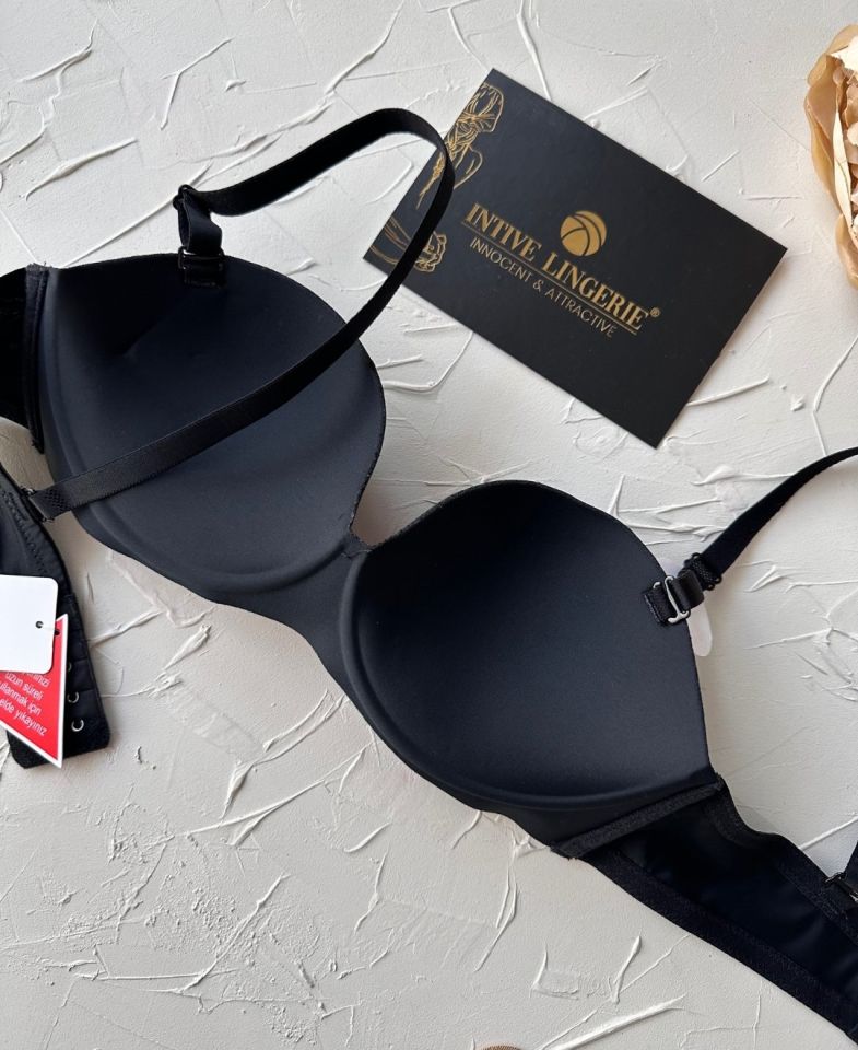 Violet Dikişsiz Lazer Kesim Double Push-Up Balensiz İz Belli Etmez Straplez Kesim Kaliteli Sütyen Siyah - 75B
