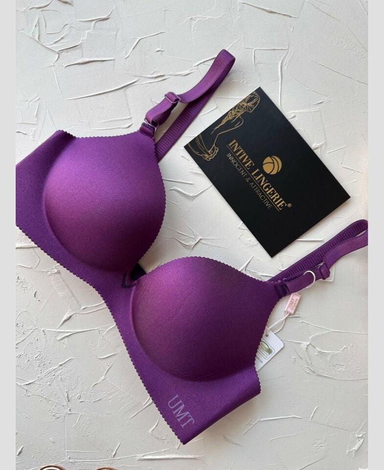 Angelina Push-up Balensiz Dikişsiz V Yaka İthal Kaliteli Düz Renk İz Belli Etmez Sütyen Mor - 80B