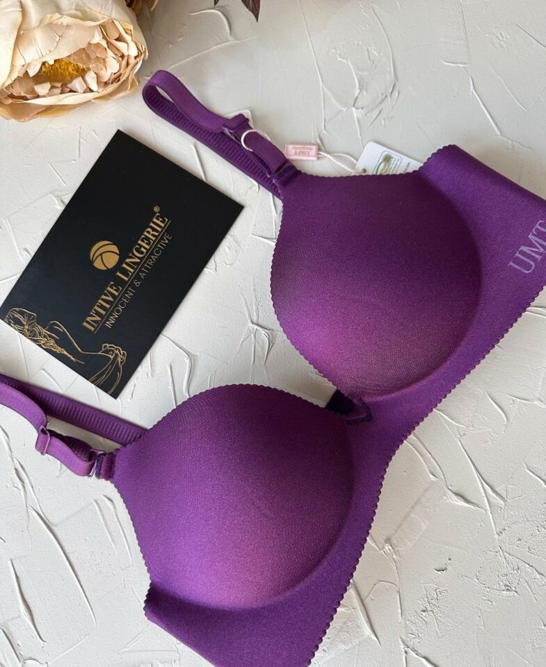 Angelina Push-up Balensiz Dikişsiz V Yaka İthal Kaliteli Düz Renk İz Belli Etmez Sütyen Mor - 80B