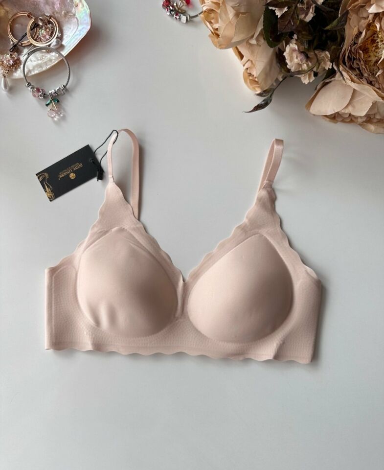Carla İthal Lazer Kesim Dikişsiz Çıkarılabilir Padli Destekli Rahat Sütyen/Bralet -82 Pudra  - M