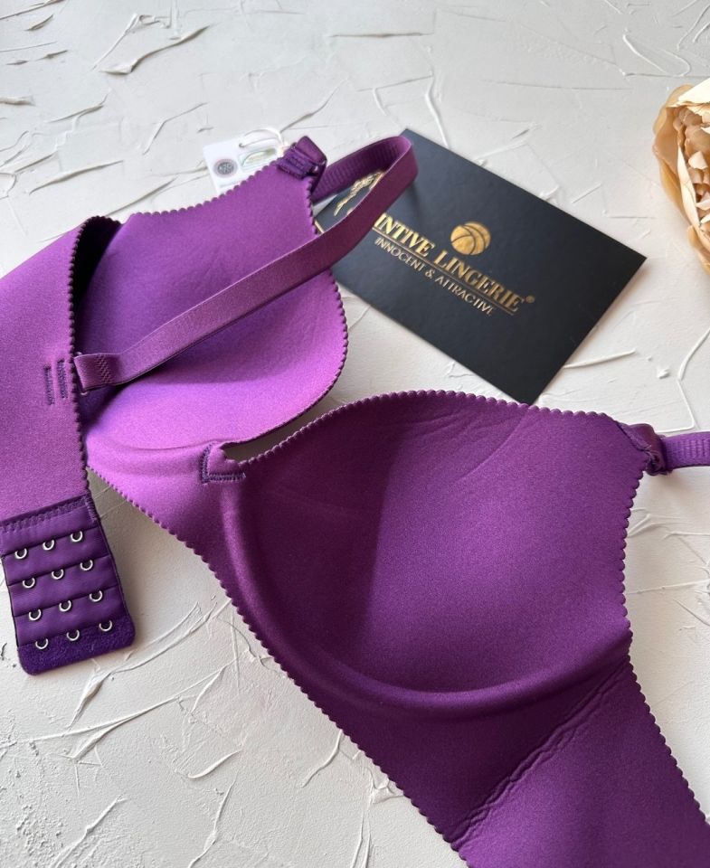 Angelina Push-up Balensiz Dikişsiz V Yaka İthal Kaliteli Düz Renk İz Belli Etmez Sütyen Mor - 90B