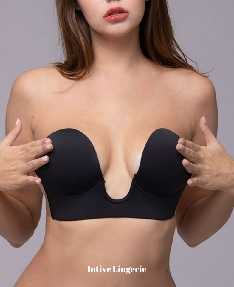 Intive Göğüs ve Sırt Dekolte Kıyafetler İçin Balenli Hayalet Push-up Büstiyer Sütyen Siyah - XL