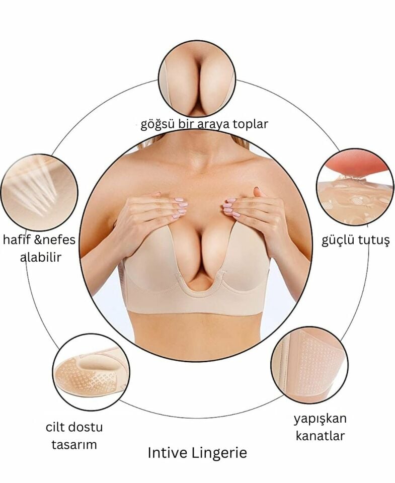 Intive Göğüs ve Sırt Dekolte Kıyafetler İçin Balenli Hayalet Push-up Büstiyer Sütyen Ten Rengi - M