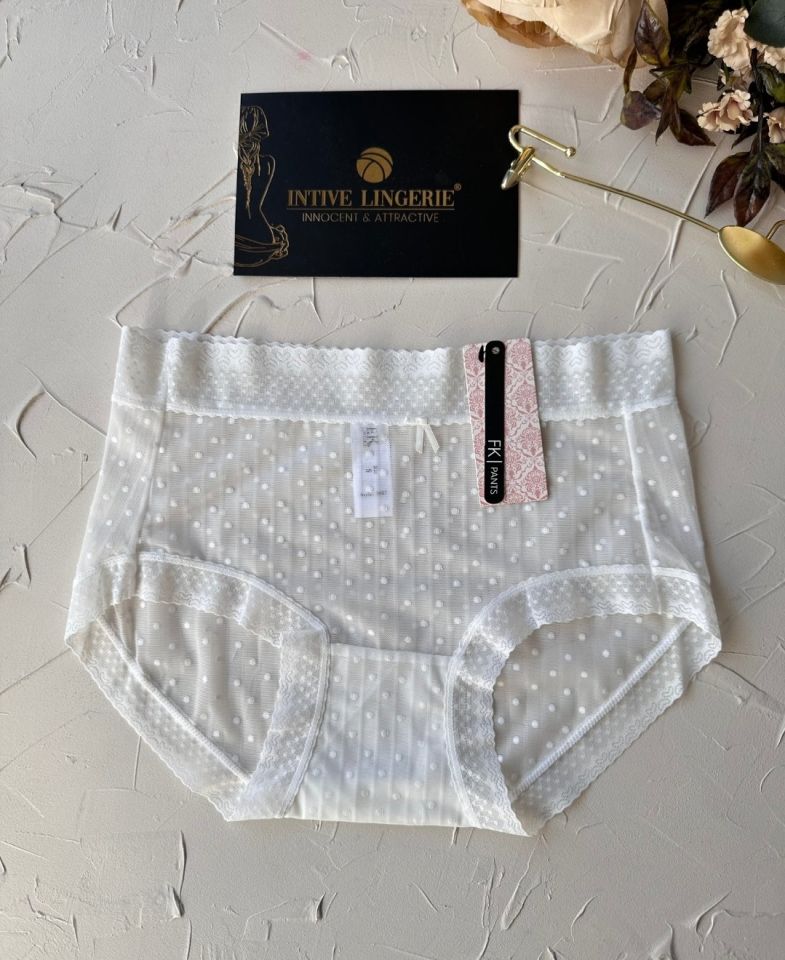 Lily Baby Puantiyeli Pamuk Ağlı Transparan Esnek Normal Bel İthal Şık Bato/Slip-2827 Ekru - M