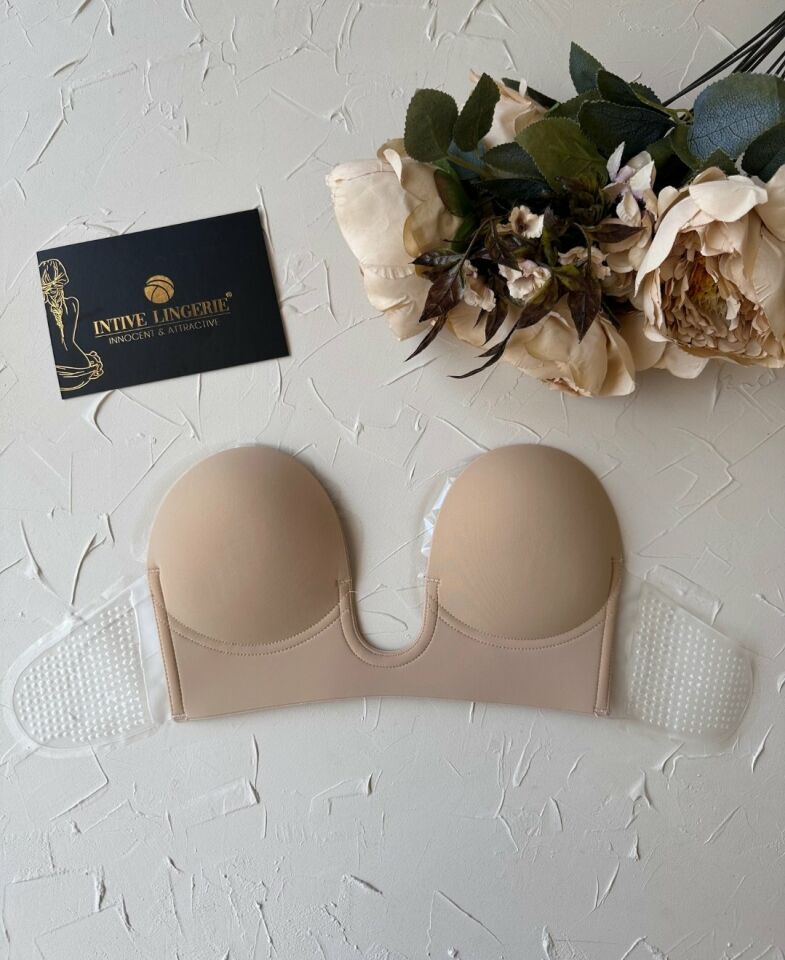 Intive Göğüs ve Sırt Dekolte Kıyafetler İçin Balenli Hayalet Push-up Büstiyer Sütyen Ten Rengi - XL