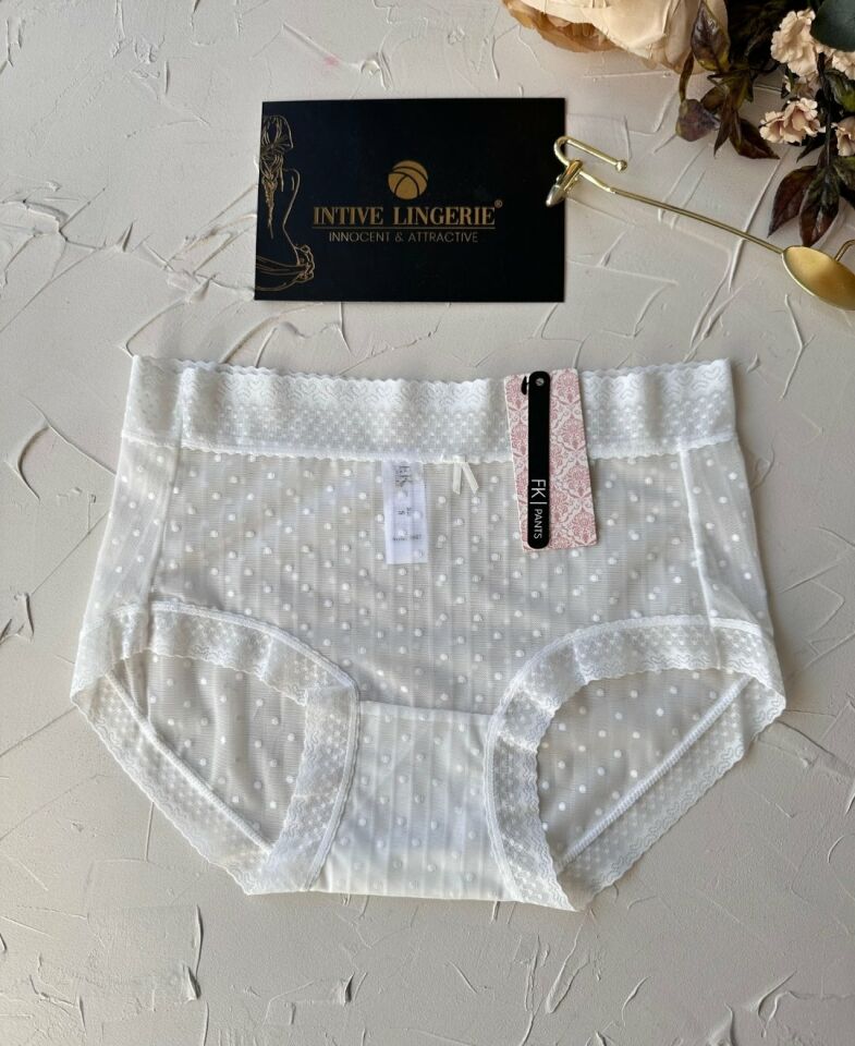 Lily Baby Puantiyeli Pamuk Ağlı Transparan Esnek Normal Bel İthal Şık Bato/Slip-2827 Ekru - L