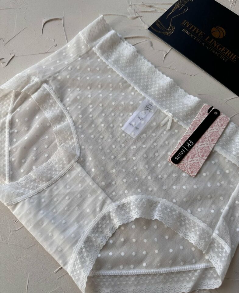 Lily Baby Puantiyeli Pamuk Ağlı Transparan Esnek Normal Bel İthal Şık Bato/Slip-2827 Ekru - L
