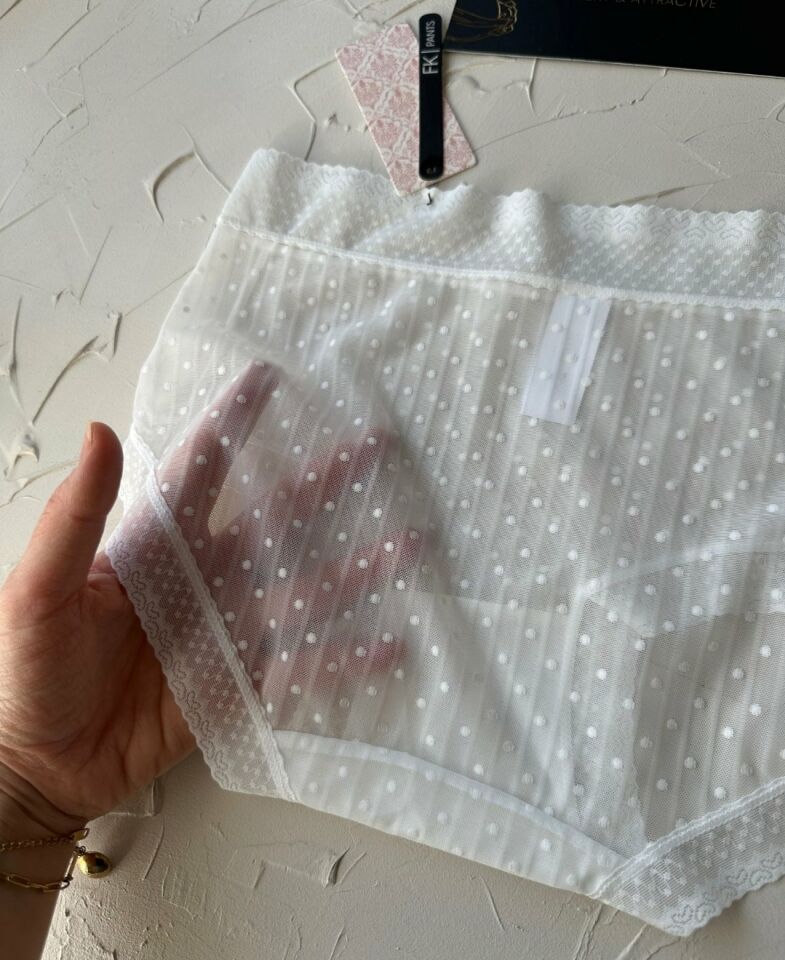 Lily Baby Puantiyeli Pamuk Ağlı Transparan Esnek Normal Bel İthal Şık Bato/Slip-2827 Ekru - L