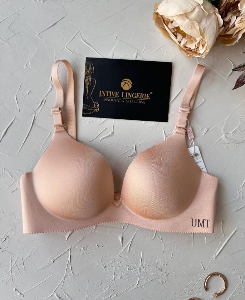 Angelina Push-up Balensiz Dikişsiz V Yaka İthal Kaliteli Düz Renk İz Belli Etmez Sütyen Pudra  - 80B