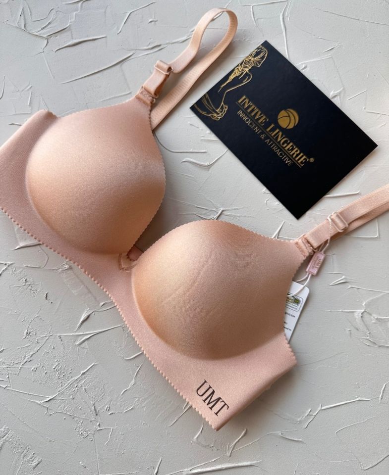 Angelina Push-up Balensiz Dikişsiz V Yaka İthal Kaliteli Düz Renk İz Belli Etmez Sütyen Pudra  - 80B
