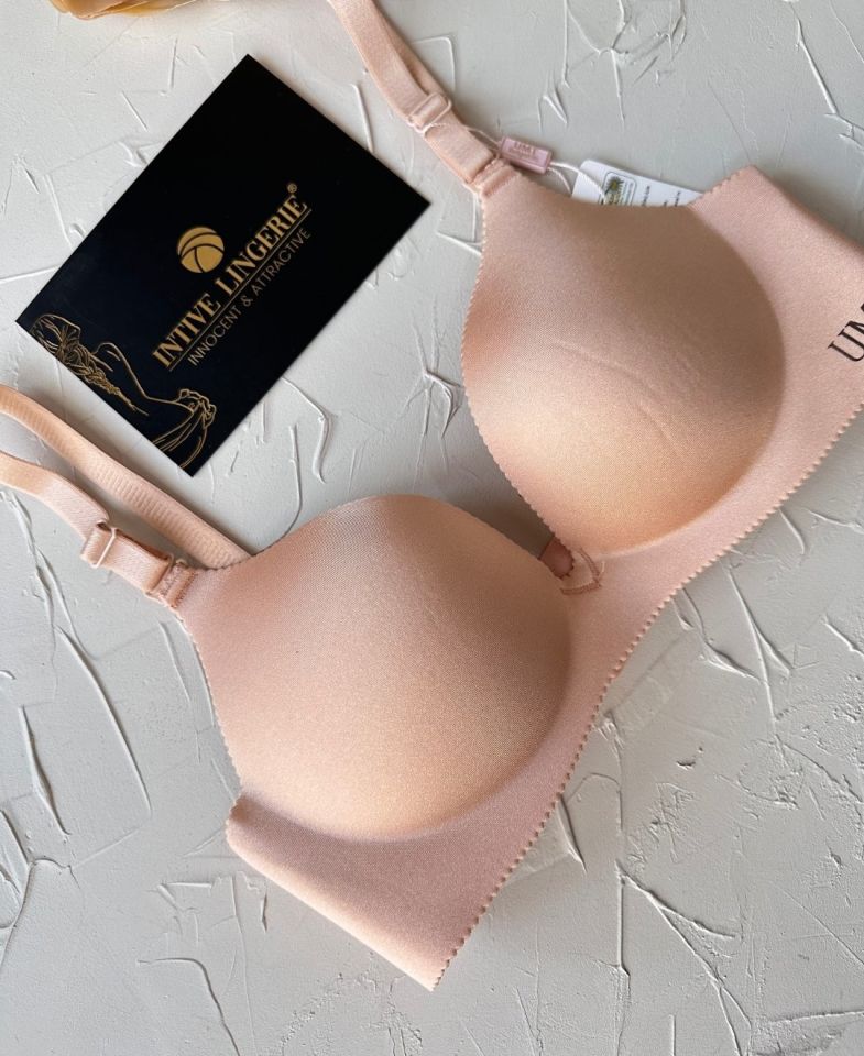 Angelina Push-up Balensiz Dikişsiz V Yaka İthal Kaliteli Düz Renk İz Belli Etmez Sütyen Pudra  - 80B