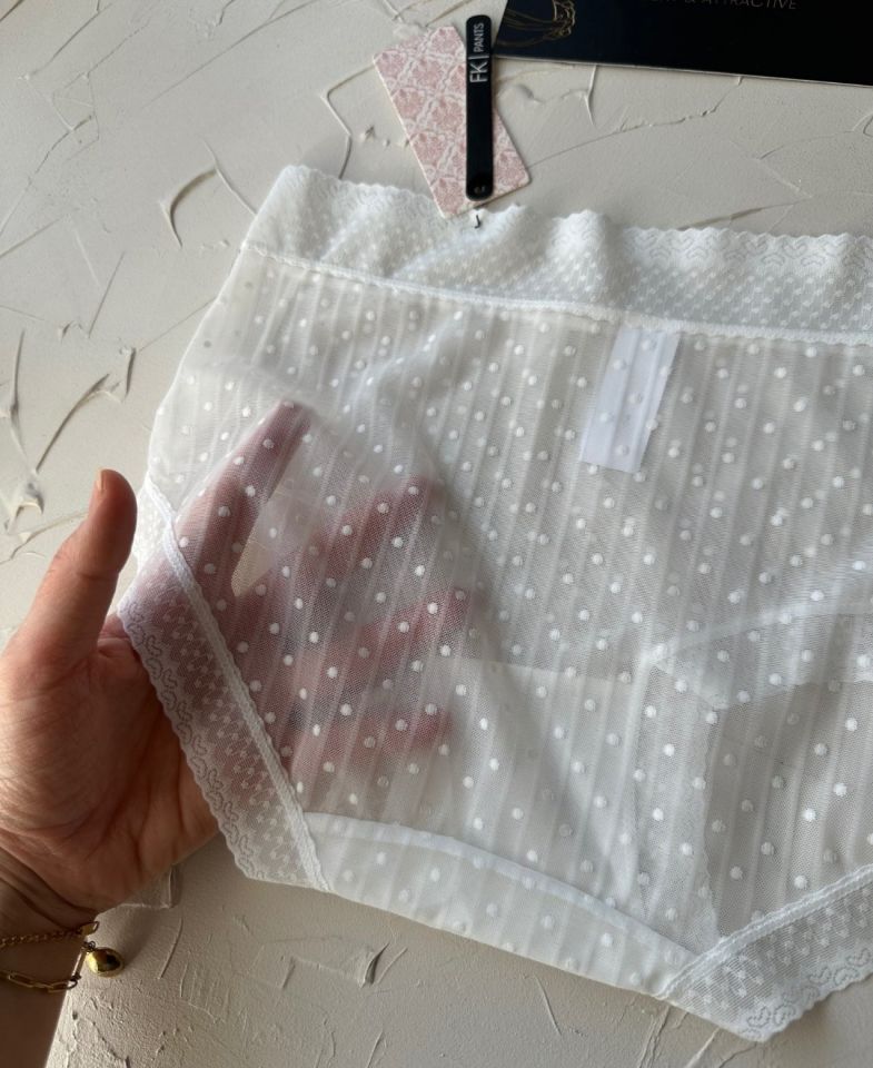 Lily Baby Puantiyeli Pamuk Ağlı Transparan Esnek Normal Bel İthal Şık Bato/Slip-2827 Ekru - XL