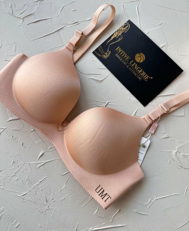 Angelina Push-up Balensiz Dikişsiz V Yaka İthal Kaliteli Düz Renk İz Belli Etmez Sütyen Pudra  - 85B
