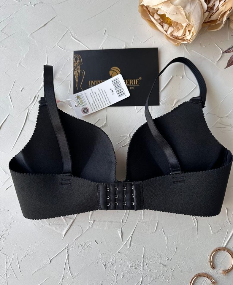 Angelina Push-up Balensiz Dikişsiz V Yaka İthal Kaliteli Düz Renk İz Belli Etmez Sütyen Siyah - 75B