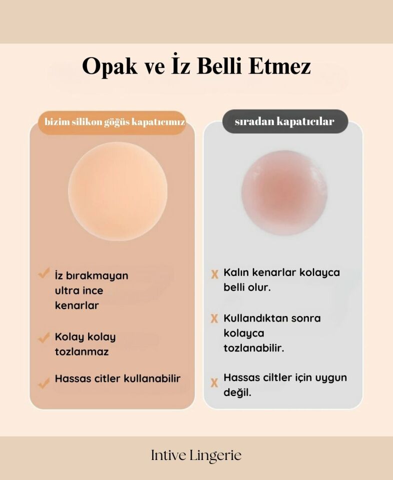 Intive Yeni Nesil Lazer Kesim Silikon Ultra İnce Vakumlu Meme/Göğüs Ucu Kapatıcı-1314 Ten Rengi - Tek Ebat