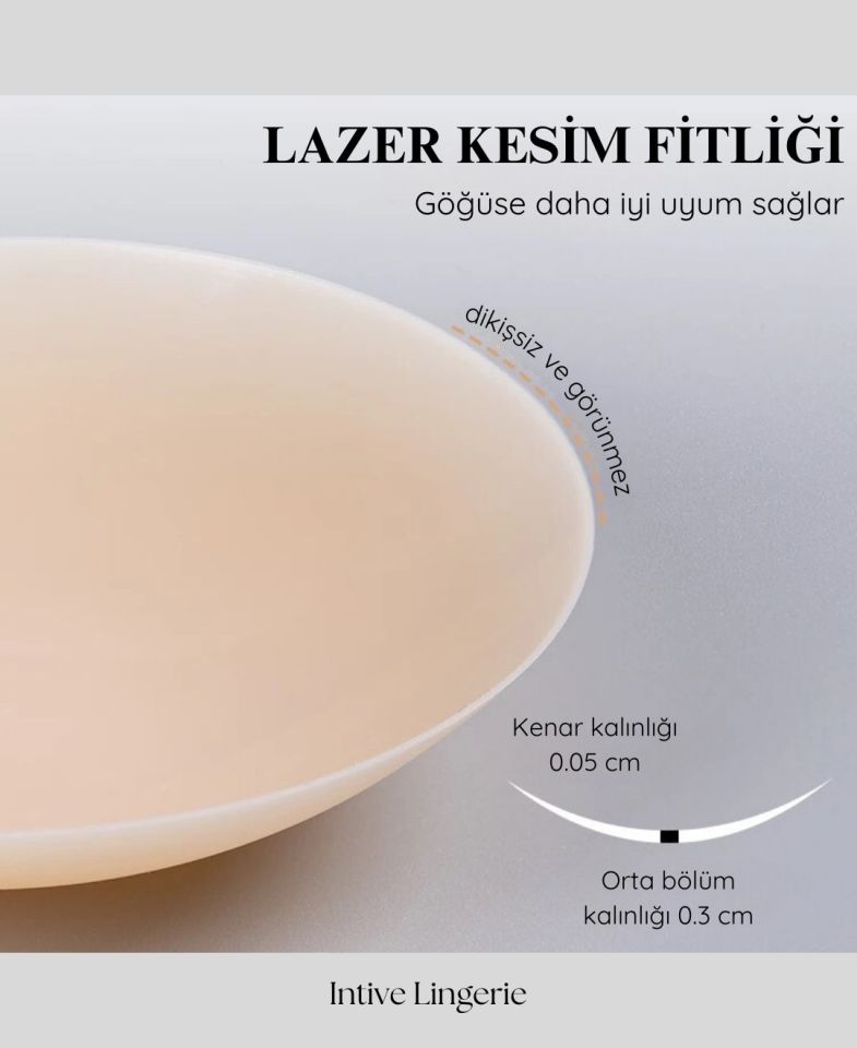 Intive Yeni Nesil Lazer Kesim Silikon Ultra İnce Vakumlu Meme/Göğüs Ucu Kapatıcı-1314 Ten Rengi - Tek Ebat