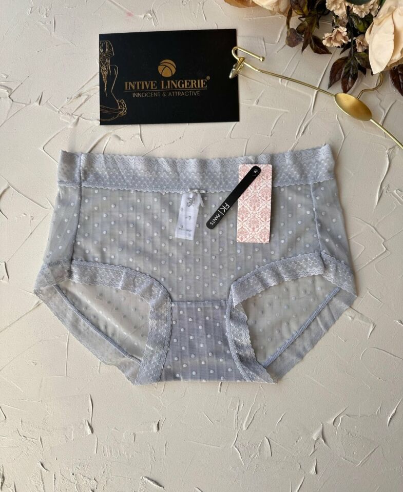 Lily Baby Puantiyeli Pamuk Ağlı Transparan Esnek Normal Bel İthal Şık Bato/Slip-2827 Gri - L