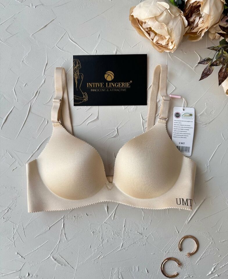 Angelina Push-up Balensiz Dikişsiz V Yaka İthal Kaliteli Düz Renk İz Belli Etmez Sütyen Ten Rengi - 80B