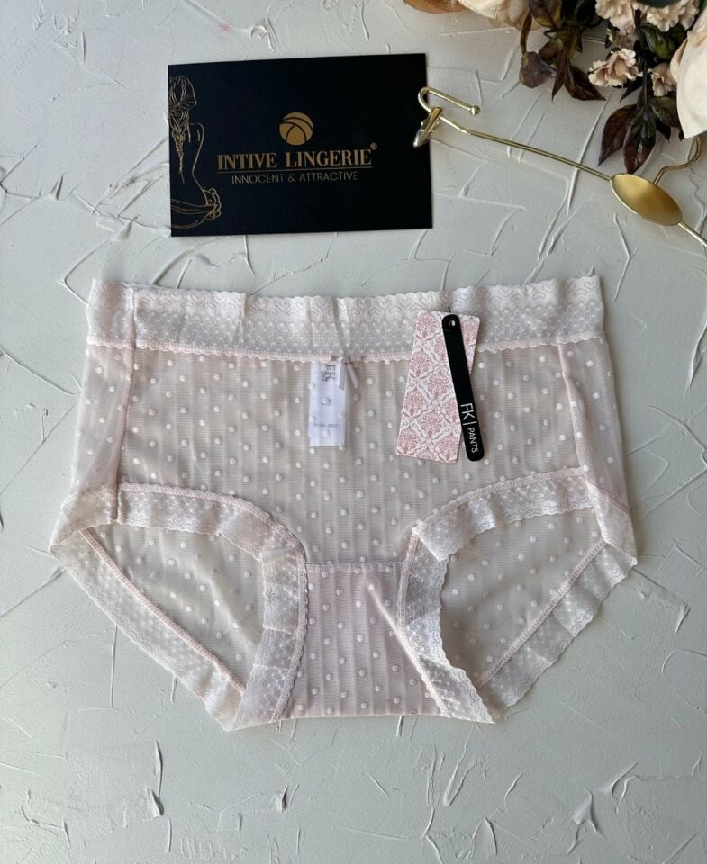 Lily Baby Puantiyeli Pamuk Ağlı Transparan Esnek Normal Bel İthal Şık Bato/Slip-2827 Pudra  - XL