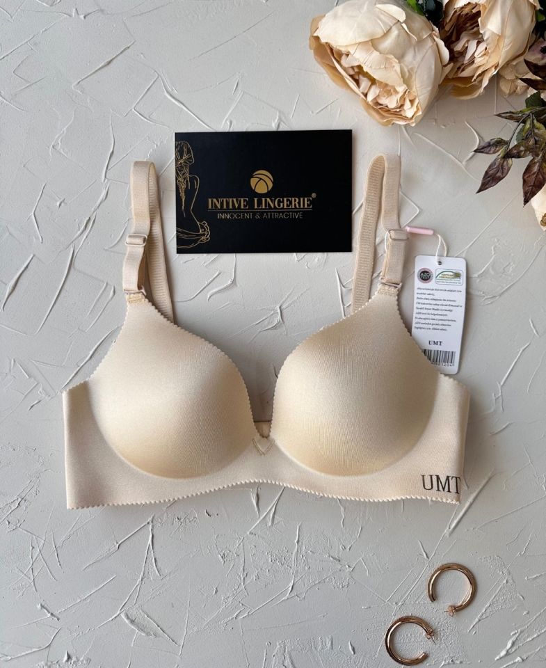 Angelina Push-up Balensiz Dikişsiz V Yaka İthal Kaliteli Düz Renk İz Belli Etmez Sütyen Ten Rengi - 85B
