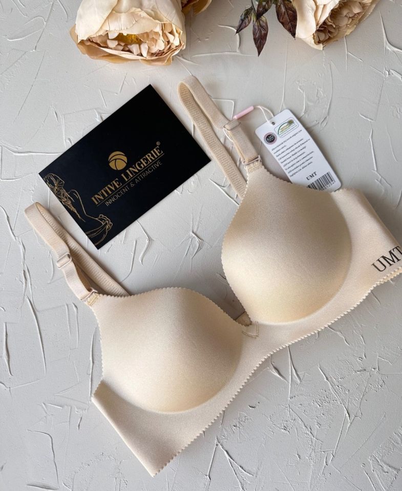 Angelina Push-up Balensiz Dikişsiz V Yaka İthal Kaliteli Düz Renk İz Belli Etmez Sütyen Ten Rengi - 85B