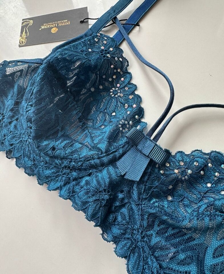 Lace Love Parlak Kumaş Dantelli Balenli Cheeky Külot Sütyen Takım Petrol Yeşili - 85B