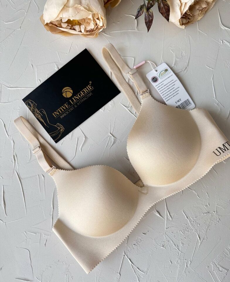 Angelina Push-up Balensiz Dikişsiz V Yaka İthal Kaliteli Düz Renk İz Belli Etmez Sütyen Ten Rengi - 90B