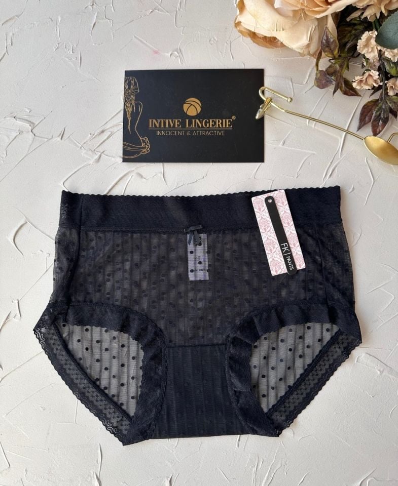 Lily Baby Puantiyeli Pamuk Ağlı Transparan Esnek Normal Bel İthal Şık Bato/Slip-2827 Siyah - L