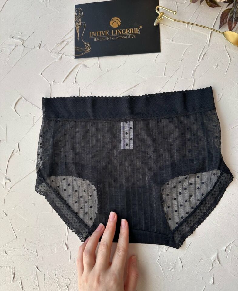 Lily Baby Puantiyeli Pamuk Ağlı Transparan Esnek Normal Bel İthal Şık Bato/Slip-2827 Siyah - L