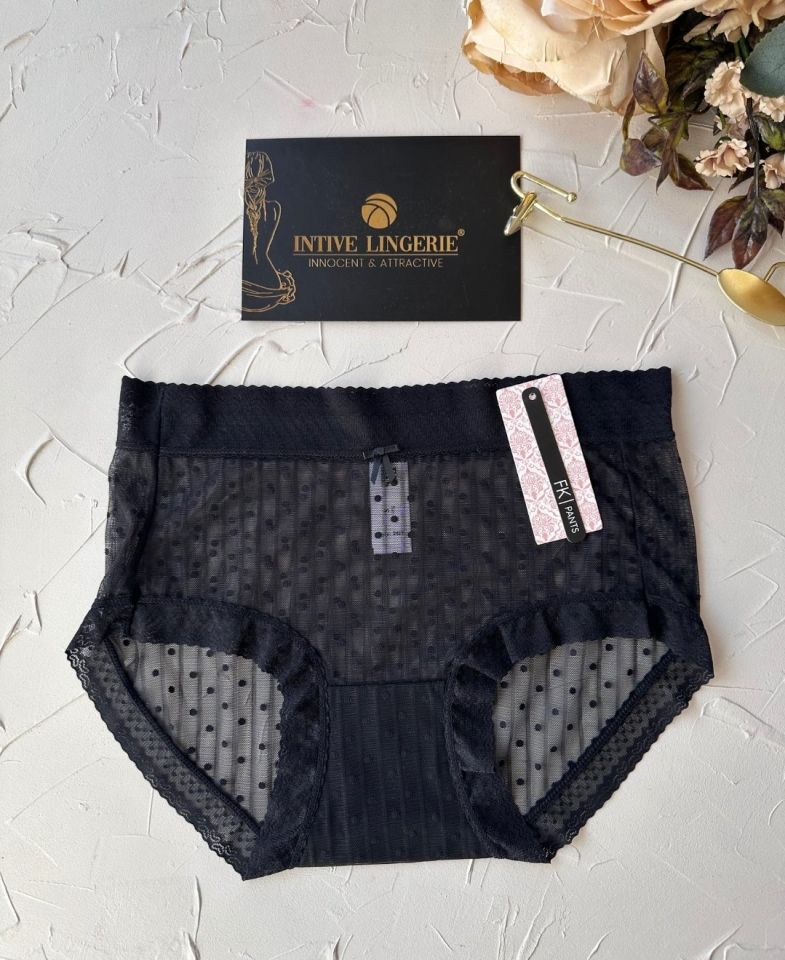 Lily Baby Puantiyeli Pamuk Ağlı Transparan Esnek Normal Bel İthal Şık Bato/Slip-2827 Siyah - XL