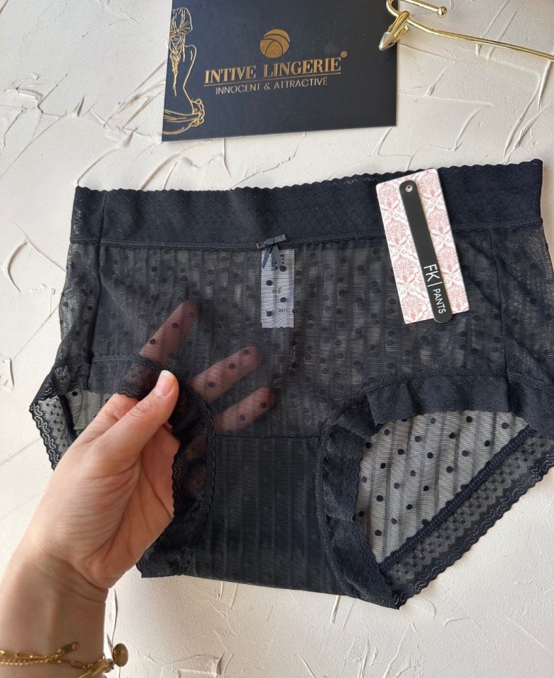 Lily Baby Puantiyeli Pamuk Ağlı Transparan Esnek Normal Bel İthal Şık Bato/Slip-2827 Siyah - XL