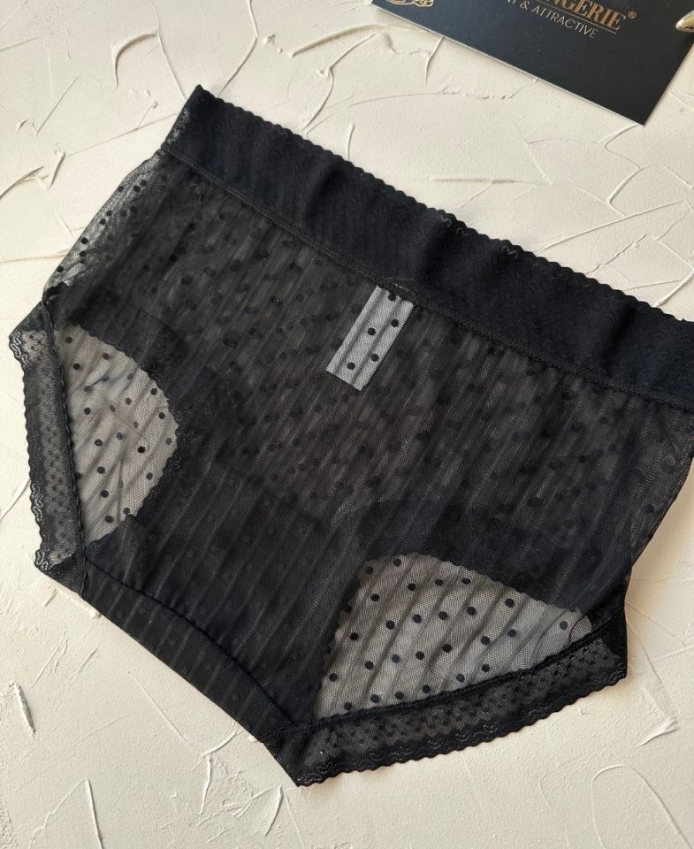 Lily Baby Puantiyeli Pamuk Ağlı Transparan Esnek Normal Bel İthal Şık Bato/Slip-2827 Siyah - XL